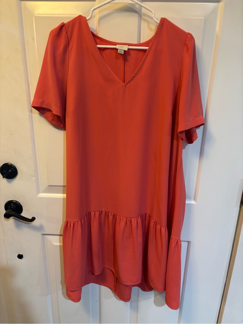 a new day Coral V-Neck Ruffle-Hem Mini Dress